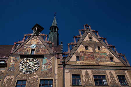 ulm, city, building, architecture, town hall, painted, gothic