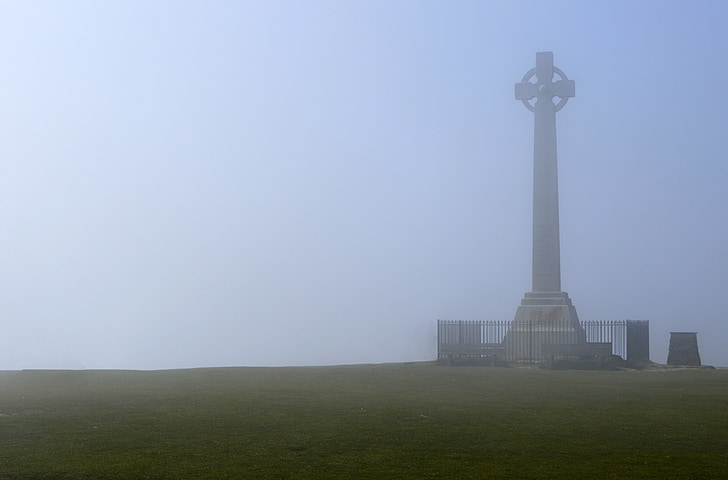 monument, mist, fog, cross, architecture, old, landscape