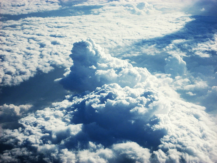 nuvem, céu, avião, janela, azul, céu azul, Branco