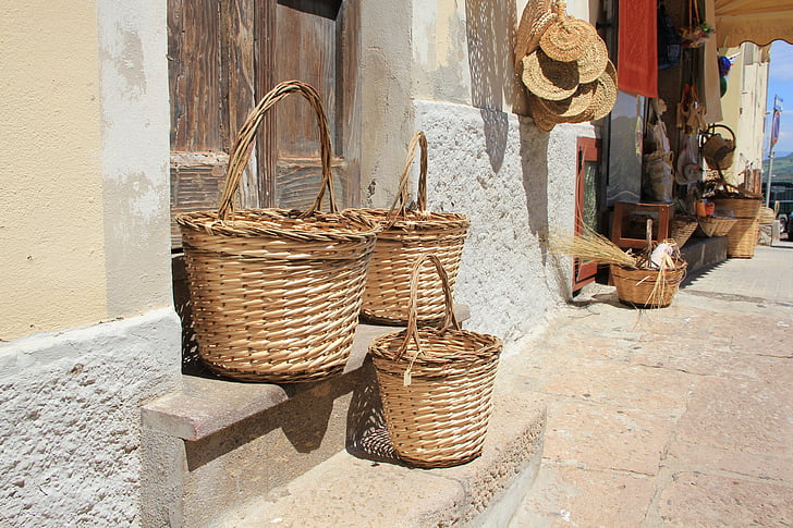 basket, straw basket, stairs, holiday, gradually, summer, entry