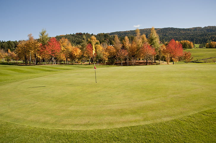 golf, autumn, south tyrol, petersberg, golf course, landscape, leisure