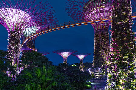 Singapur, noc, Architektúra, Ázia, budova, mrakodrap, mesto
