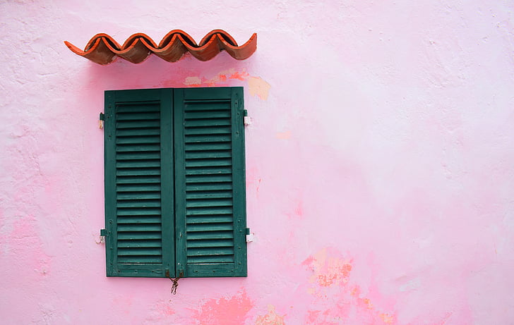 jendela, merah muda, atap, sederhana, seni, kayu, dinding