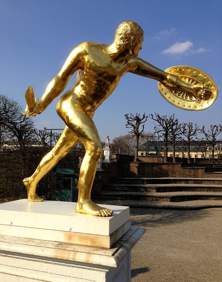 Hanover, Herrenhausen, Jardins Herrenhäuser, estátua, ouro, escultura, Heros