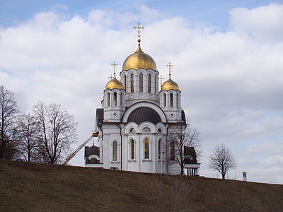 Tempio, Chiesa, collina, Samara, architettura, cupole dorate, autunno