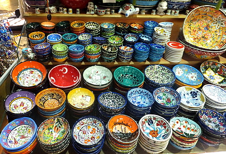 pasar, Istanbul, perjalanan, Bazaar, warna-warni, mangkuk, ramai