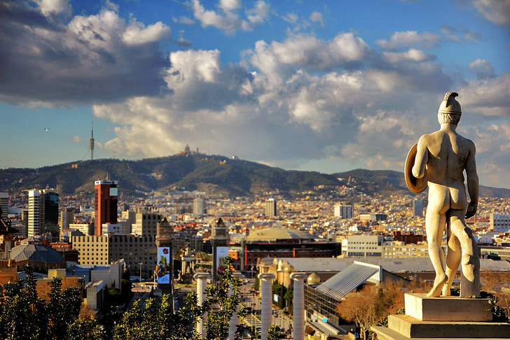 städer, Barcelona, visningar, staden, Urban, Spanien, skulptur