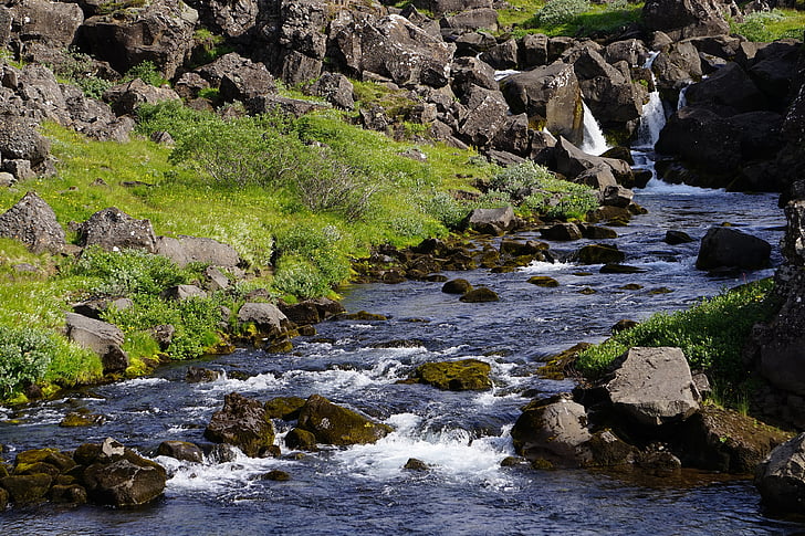 bach, water, iceland, creek, landscape, waters, water running