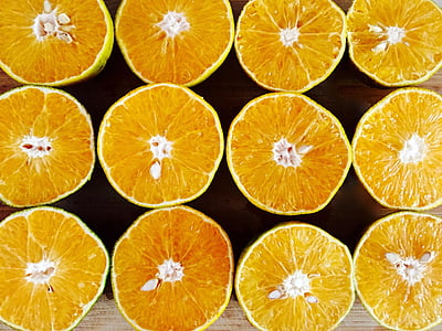 sinaasappelen, Oranje, geel, knippen, segment, de helft, fruit
