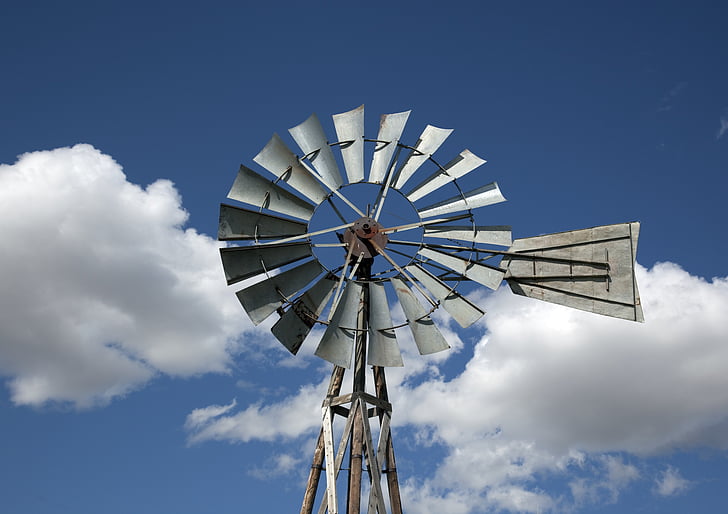 windmill, western, south dakota, sky, countryside, water, blades