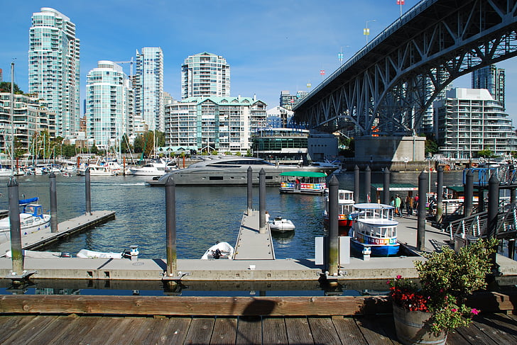 Vancouver, brit columbia, felhőkarcoló, híd, építészet, Skyline, víz