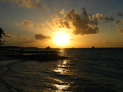 Mar, vacances, Maldives, posta de sol, sol, nit, calenta