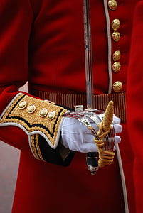 kar, brit hadsereg, ünnepi, kabát, kesztyű, őr, történelmi
