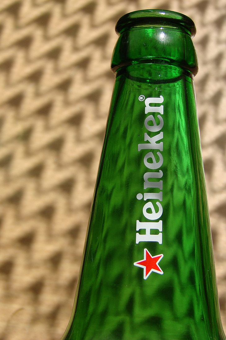Heineken, alus, pudele, logo, zaļa, stari, ēnas