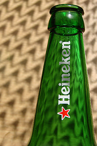 heineken, beer, bottle, logo, green, rays, shadows