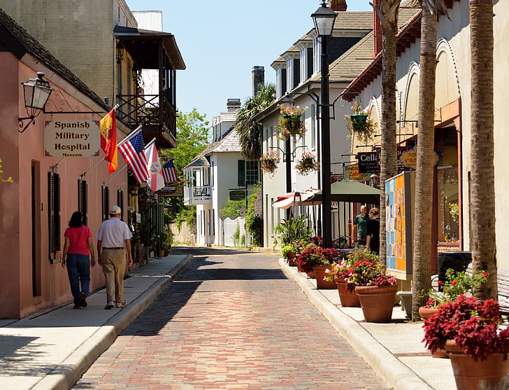 Aviles street, vanhin katu usa, historiallinen, St augustine, Florida, yhdysvaltalainen, arkkitehtuuri