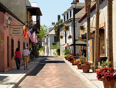 rua Aviles, mais antiga rua EUA, histórico, Santo Agostinho, Florida, americana, arquitetura