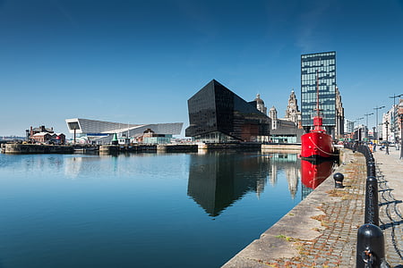 Liverpool, Waterfront, Sijoituskiinteistöt, arkkitehtuuri, Mersey, telakka, rakennus