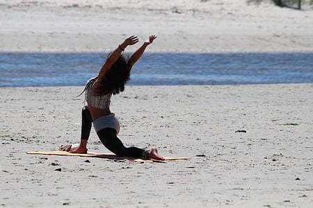 瑜伽, 女人, 海滩, 弛豫, 沙子, 运动, 美丽