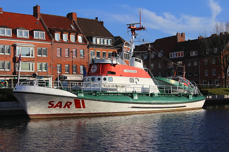 вогонь корабель, порт, Emden, місто, Рятувальна шлюпка, ідилічному, museumskreuzer