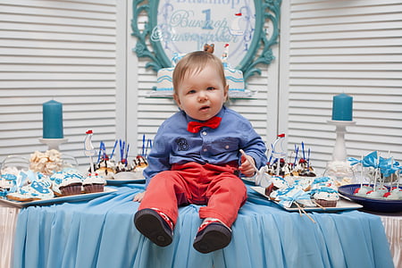 テーブル, 子供, 休日, 息子, 赤ちゃん, 少年, 誕生日パーティー