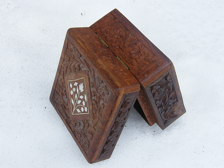 box, brown, carved, casket