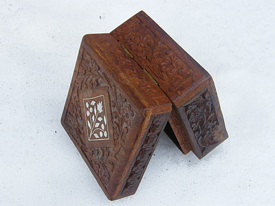 box, brown, carved, casket
