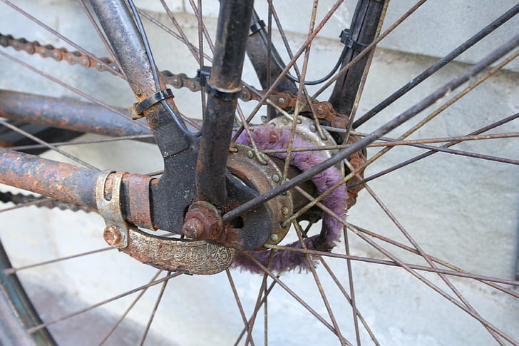 bike, bicycle hub, old bike, bicycle spoke, spokes, rear wheel