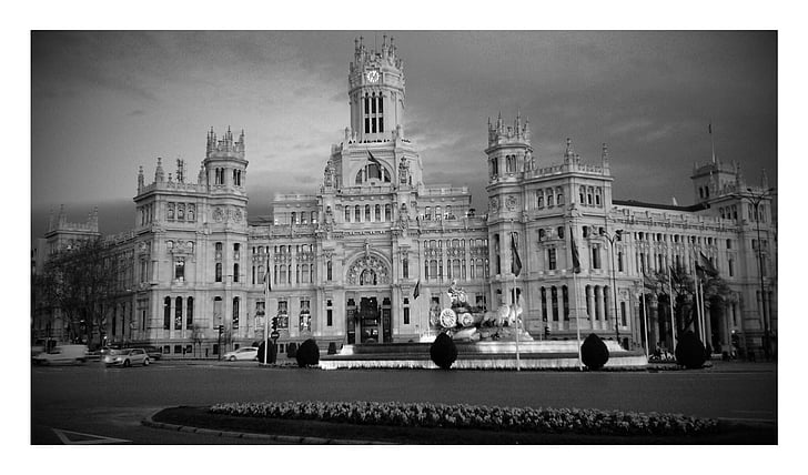 Madrid, Cibeles, város, Cybele emlékmű, homlokzat, Palace, épület