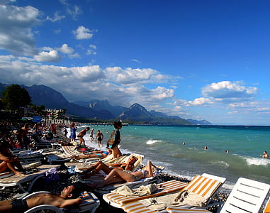 sea, beach, people, sunbathing, pebbles, stones, bathing beach