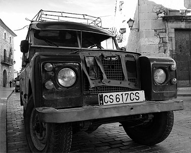 car, old, land rover, travel, antique car, cars, black And White