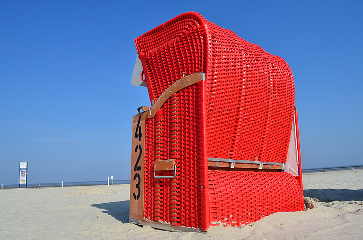 kursi pantai, merah, laut