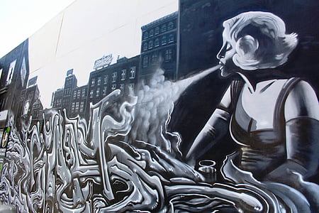 graffitikonst, gatukonst, spray, staden, väggen, Urban, konstnärliga
