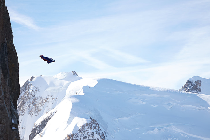 Aiguille du midi, wingsuit, góry, Chamonix