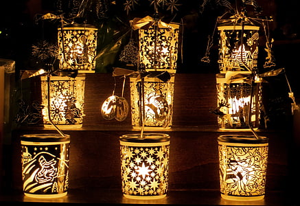 lampy, světla, Vánoční, Vánoční trh, Vánoční dekorace, prodejní stojan, osvětlení