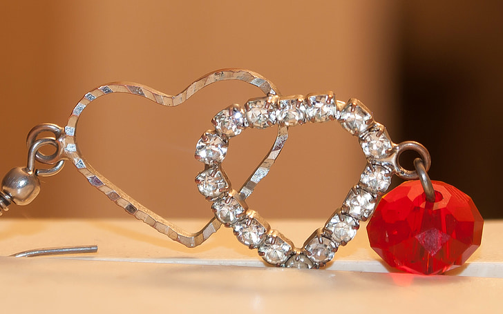 heart, red, earring, jewelry, crystal, silver, fashion