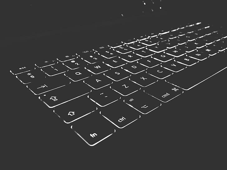grijswaarden, fotografie, computer, toetsenbord, achtergrondverlichting, technologie, toetsenbord van de computer