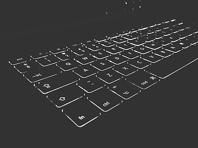 grijswaarden, fotografie, computer, toetsenbord, achtergrondverlichting, technologie, toetsenbord van de computer