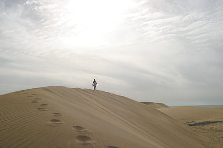 Nuage, désert, sec, dunes, jeune fille, chaud, sable