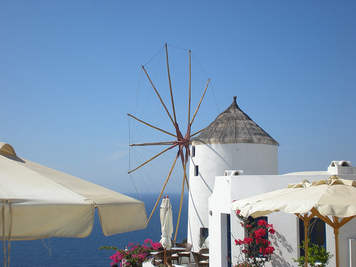 Santorini, ilha grega, Grécia, fuzileiro naval, moinho de vento