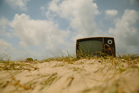 bruin, Vintage, CRT, TV, televisie, OLDSCHOOL, grond