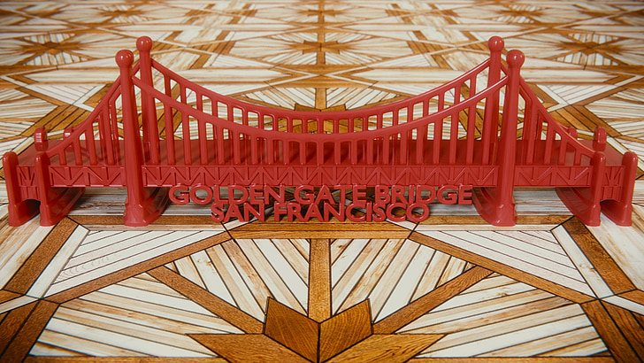 most Golden gate, mixér, 3D, hračky, červená, dřevěná podlaha, Blender 3d