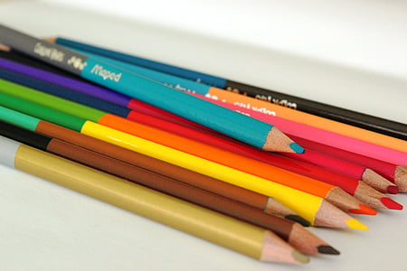 crayons de couleur, colorie, turquoise, Coloriage, école, couleurs, enfant