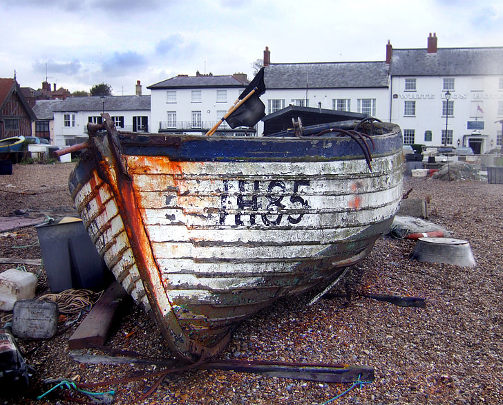 barca da pesca, Aldeburgh, Costa, Suffolk, vecchio, pesca, spiaggia