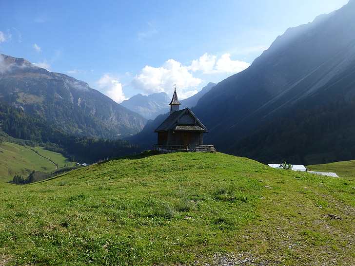 Kaplica, piesze wycieczki, góry, alpejska, Natura, krajobraz, reszta