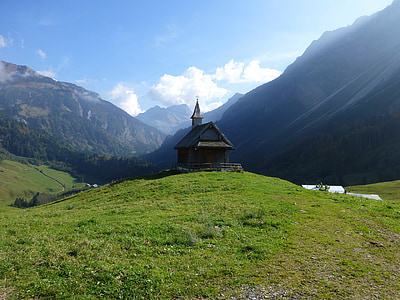 Chapelle, randonnée pédestre, montagnes, alpin, nature, paysage, reste
