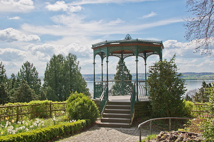 Pavilion, Bodensjön, Visa, vatten, vädret humör, moln, Panorama