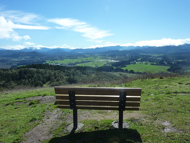 pisgah, view, bench, horizon, scenery, sky, peace