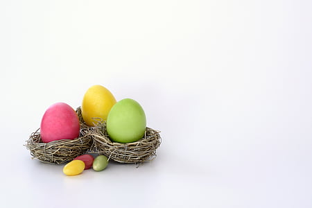 easter nest, nest, easter eggs, sugar eggs, colorful, easter, decoration