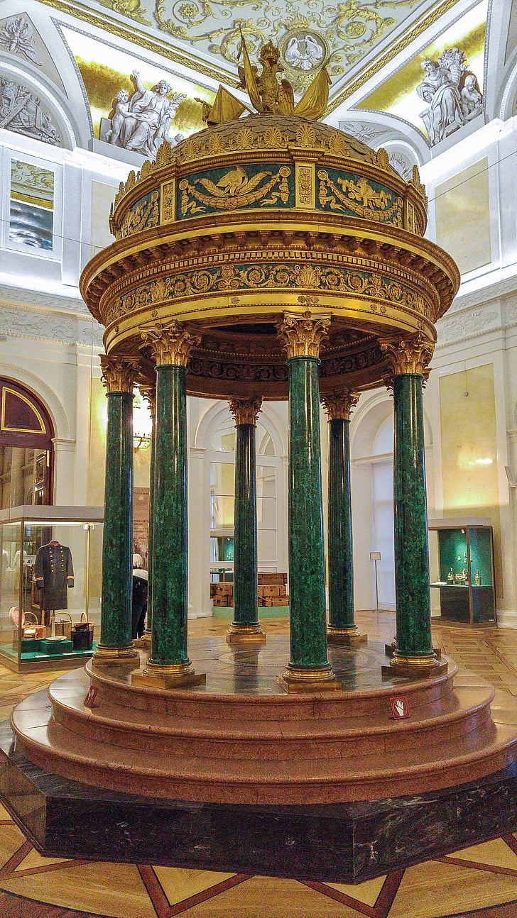 russia, saint petersbourg, museum, rotunda, columns, malachite, architecture